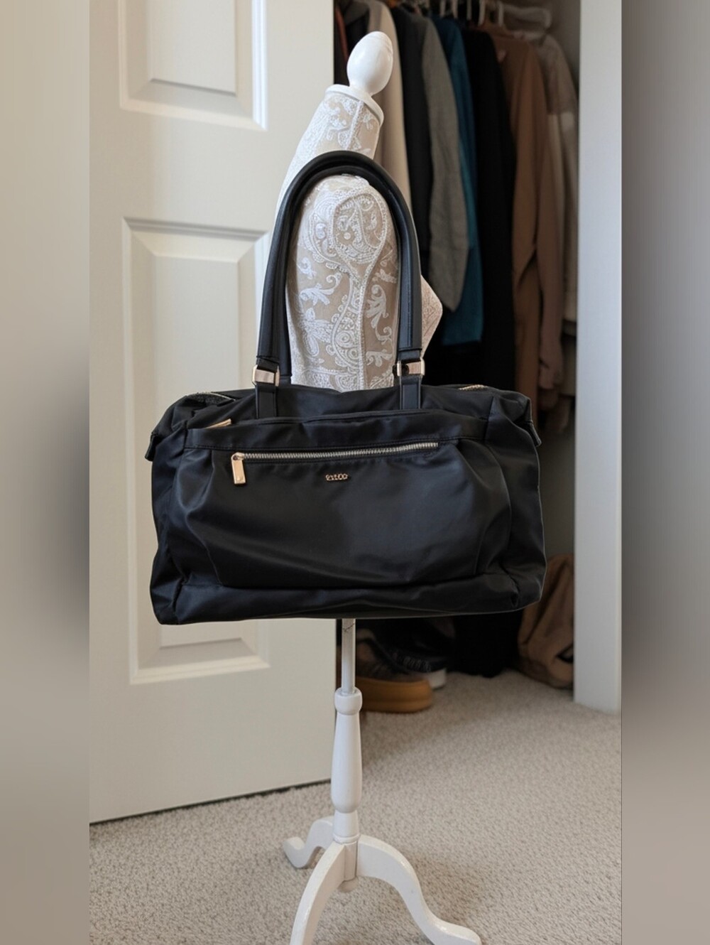Tutilo New York Black Nylon Weekender Tote